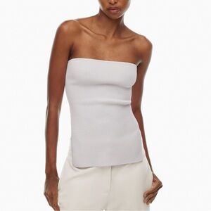 ARITZIA Babaton Sculpt Ribbed Knit Savvy Tube Top Side Slits size XXS in Taupe